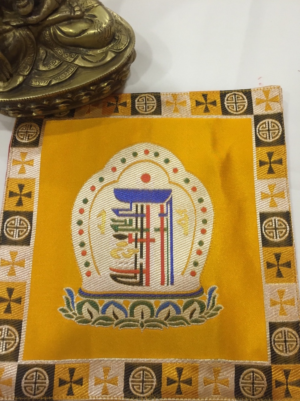 Tibetan Silk Red Kalachakra Placemat / Table Cover