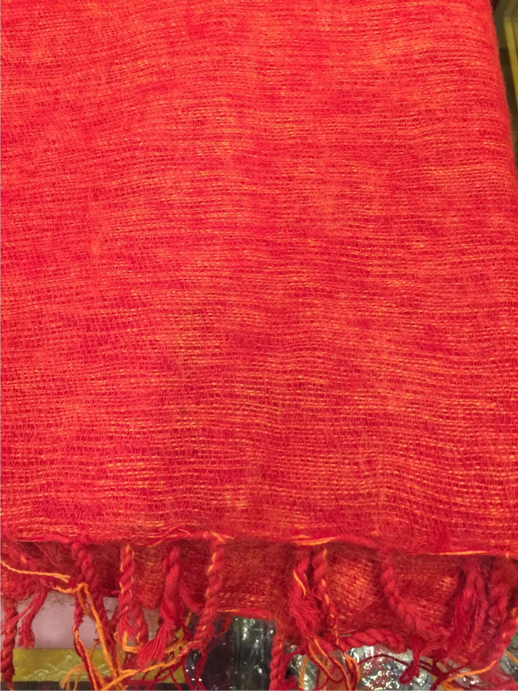 Tibetan Orange Yak Wool Medium Meditation Shawl