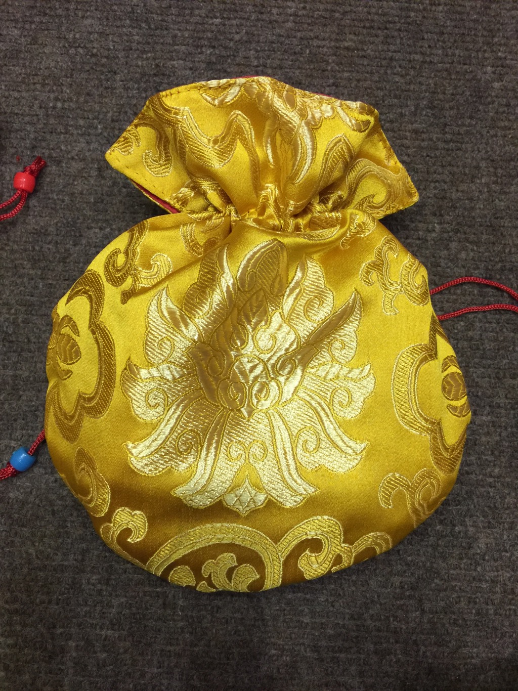 Tibetan Large Size Silk Yellow Lotus Mala Bag