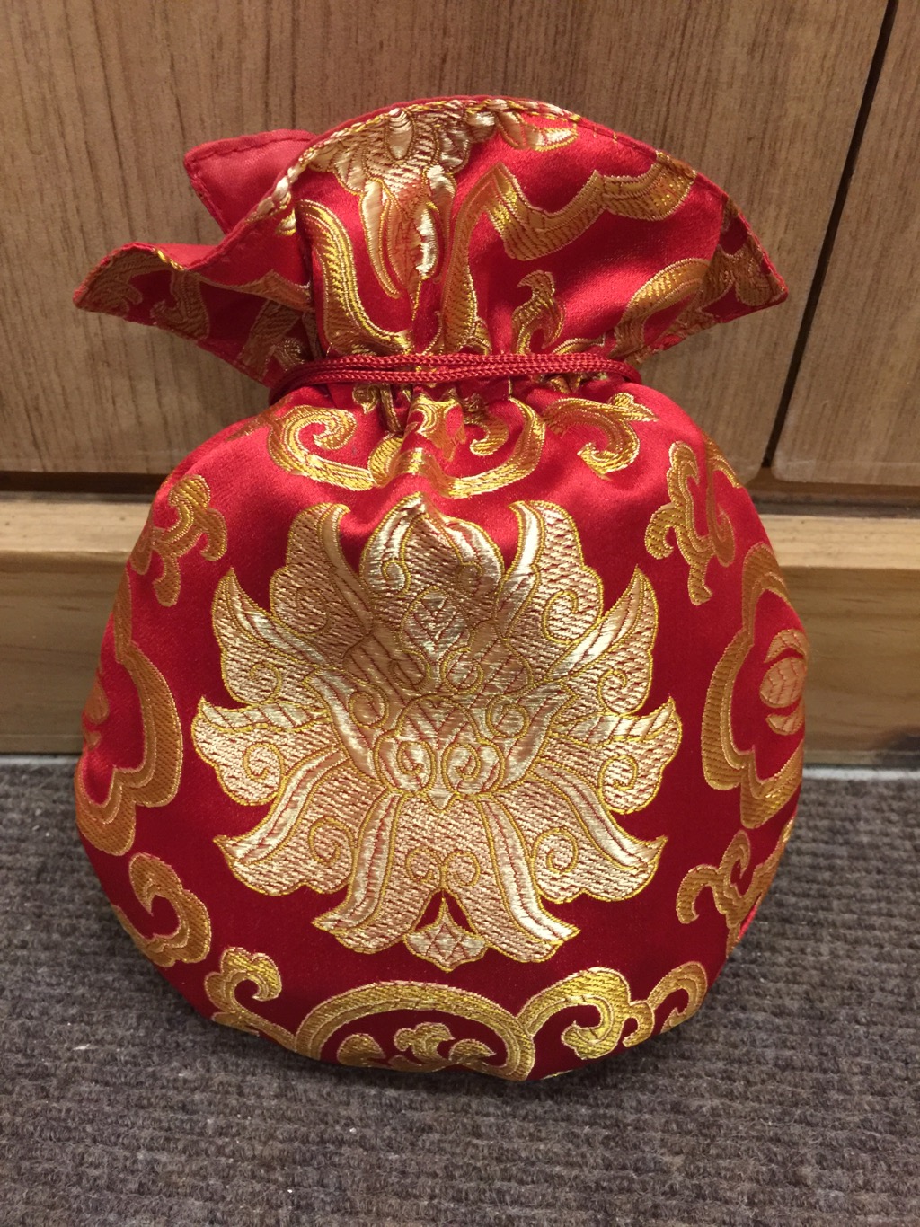 Tibetan Large Size Silk Red Lotus Mala Bag