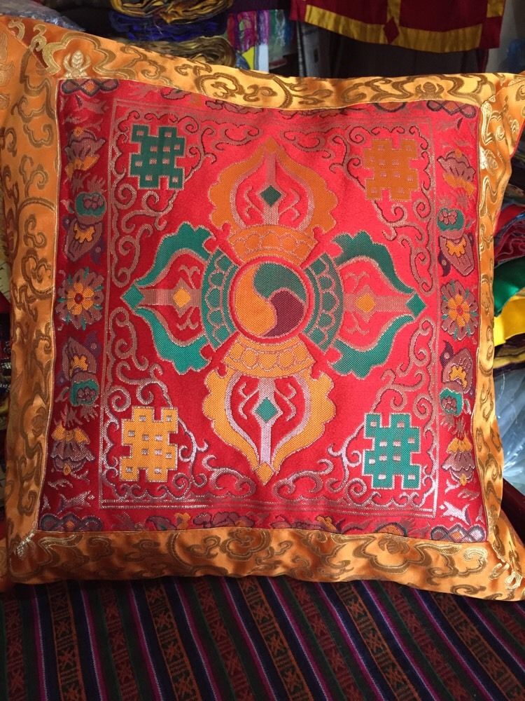 Tibetan Double Dorje Brocade Cushion Cover
